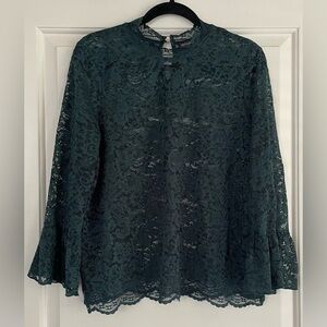 Tempted Dark Green Lace Blouse